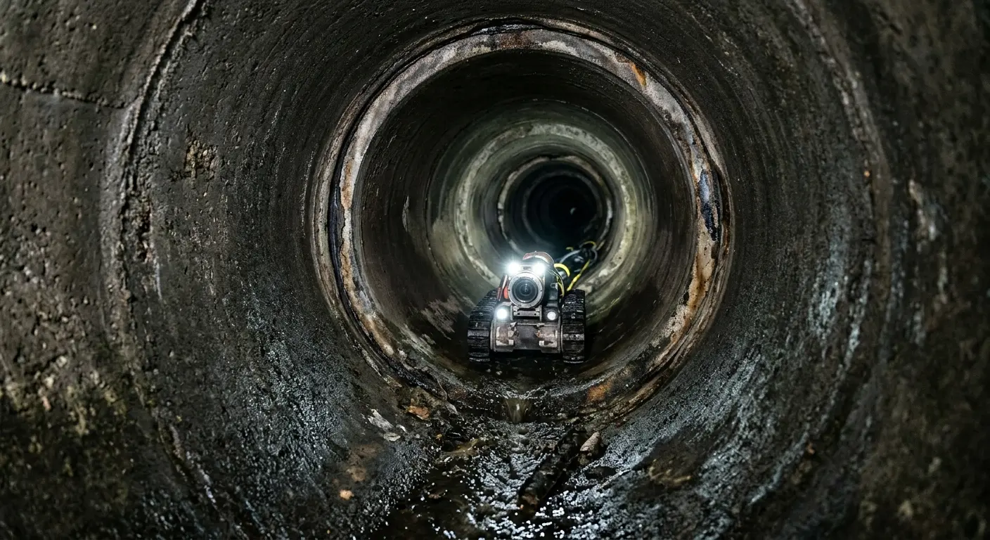 Robotic sewer camera inspecting pipe interior for Sewer Line Repair in Acushnet